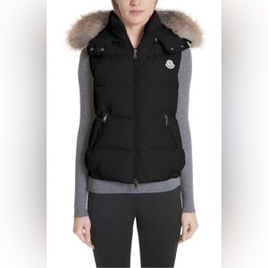 Moncler Gallinule Down Vest with Genuine Fur Trim